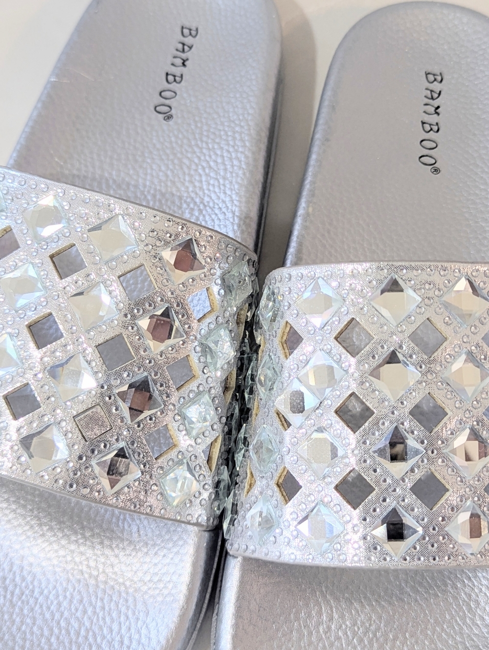 BAMBOO Silver Jeweled Slide Sandals - Picture 4 of 6